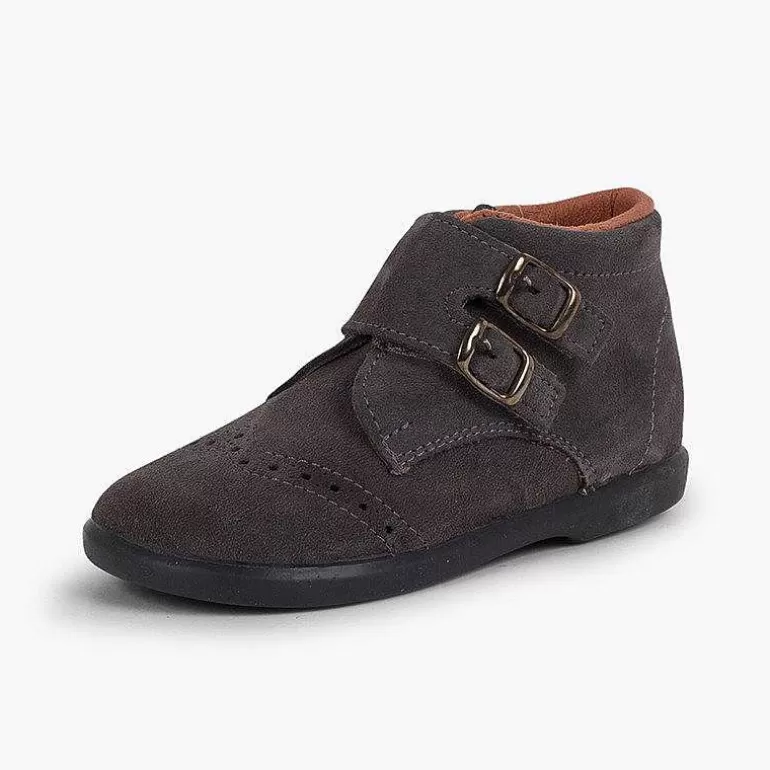 Clearance Suede And Loop Fasteners Booties With Decorative Buckles Girls Boots