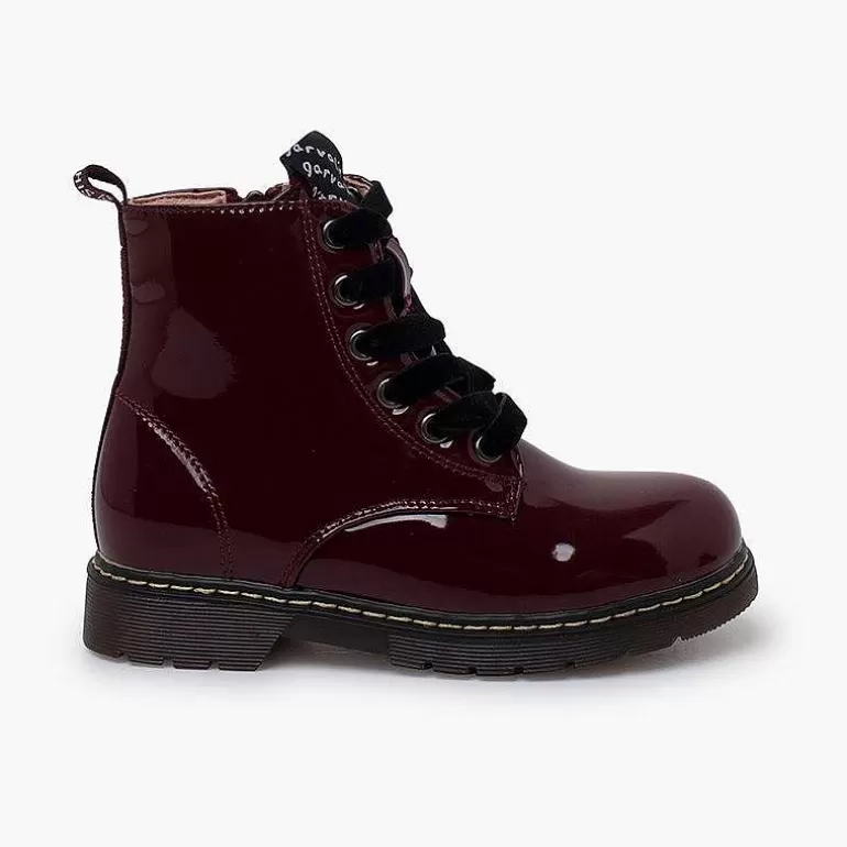 Hot Velvet Laced Boots Type Patent Leather Garvalin Girls Boots