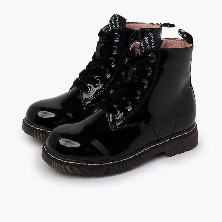 Hot Velvet Laced Boots Type Patent Leather Garvalin Girls Boots