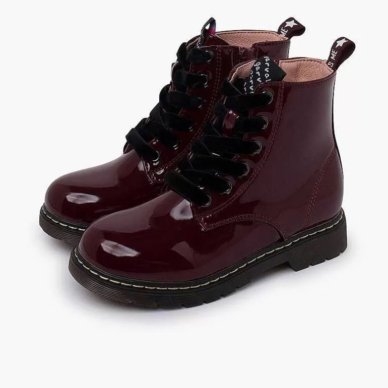 Hot Velvet Laced Boots Type Patent Leather Garvalin Girls Boots