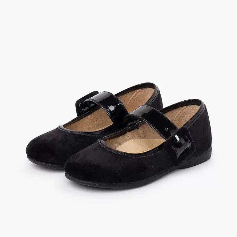 Sale Velvet Mary Jane Wide Strap Type Patent Leather Girls Mary Janes